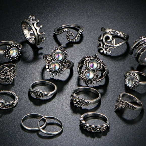 Boho Chic  16pcs Opals Silver Knuckle Midi Rings - Picture 4 of 8